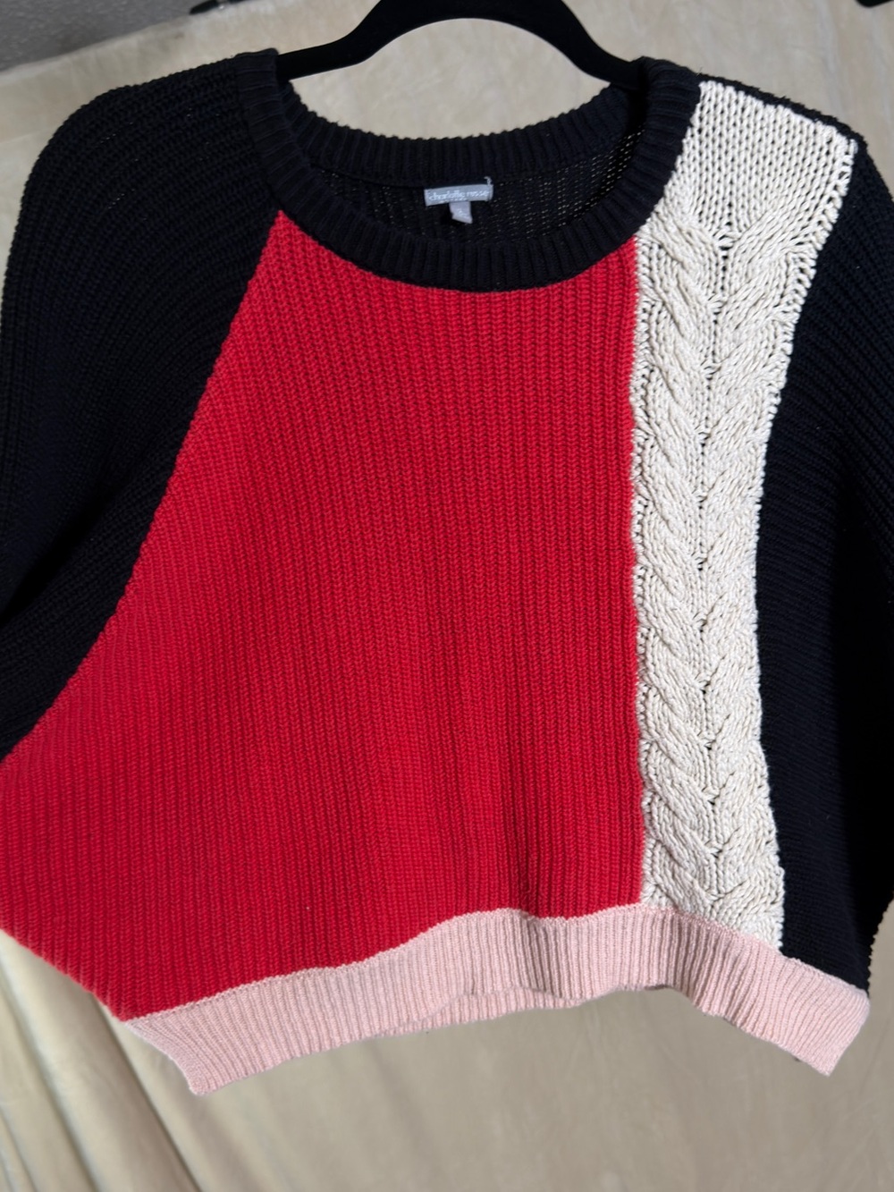 Charlotte Russe Colorblock Crewneck Sweater in Red, Black, Cream, Pink - Picture 8 of 8